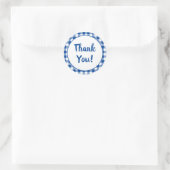 Sticker Rond Gingham Bleu Profond Merci (Sac)