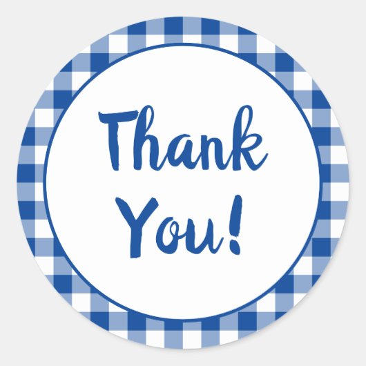 Sticker Rond Gingham Bleu Profond Merci (Devant)