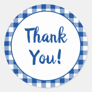 Sticker Rond Gingham Bleu Profond Merci
