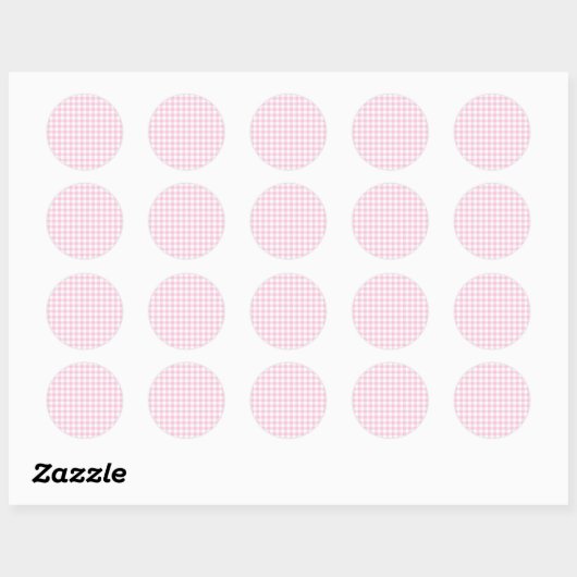 Sticker Rond Gingham Classique Rose Clair (Feuille)