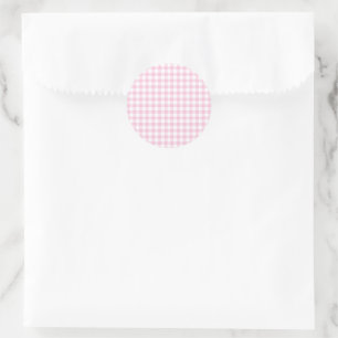 Sticker Rond Gingham Classique Rose Clair