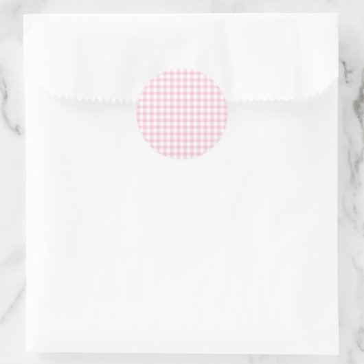 Sticker Rond Gingham Classique Rose Clair (Sac)