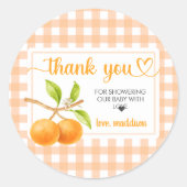 Sticker Rond Gingham Orange Baby Shower (Devant)