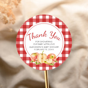 Sticker Rond Gingham Pomme de Nos Yeux Baby Shower
