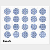 Sticker Rond Gingham Rétro Bleu Véritable (Feuille)