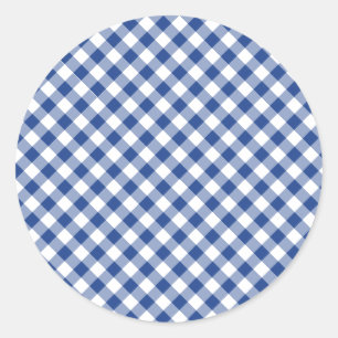 Sticker Rond Gingham Rétro Bleu Véritable