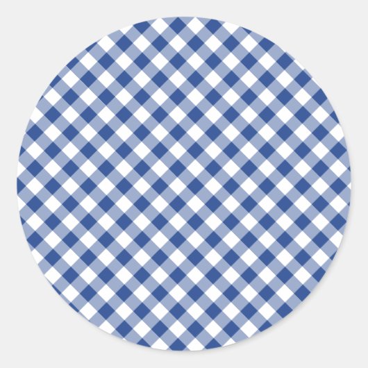 Sticker Rond Gingham Rétro Bleu Véritable (Devant)