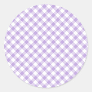 Sticker Rond Gingham Rétro Lavande Douce