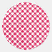 Sticker Rond Gingham Rouge Framboise Rétro (Devant)
