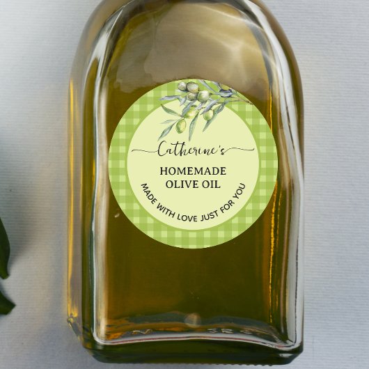 Sticker Rond Gingham vert carreauté Huile d'olive maison