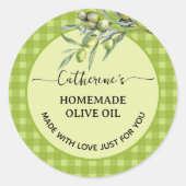 Sticker Rond Gingham vert carreauté Huile d'olive maison (Devant)
