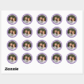 Sticker Rond Gingham Violet Merci Photo (Feuille)