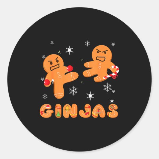 Sticker Rond Ginjas Gingerbread Ninjas Funny Ugly Christmas  (Devant)