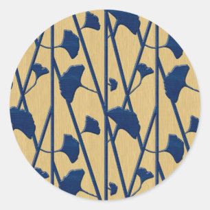 Sticker Rond ginkgo bleu