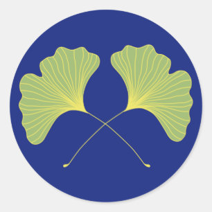 Sticker Rond Ginkgo Tree Feuilles bleu et vert