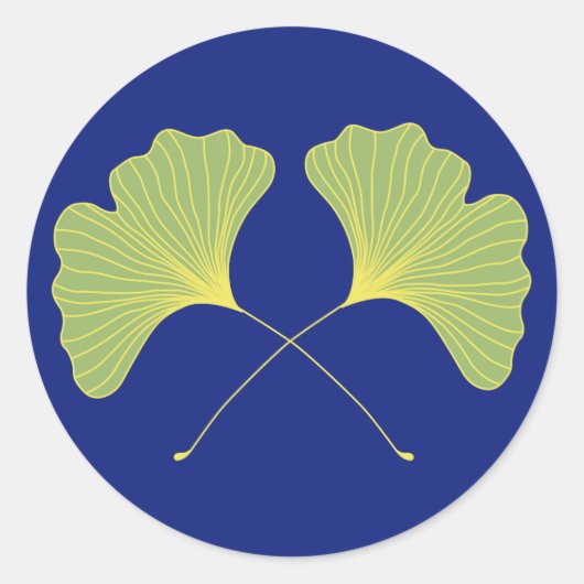 Sticker Rond Ginkgo Tree Feuilles bleu et vert (Devant)