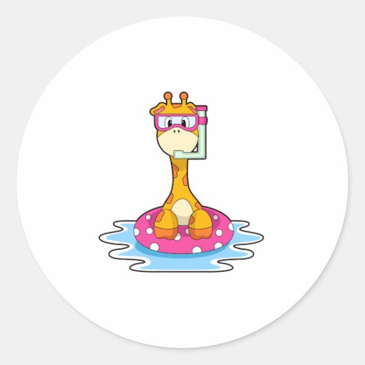 Sticker Rond Girafe à la natation avec tuba (Devant)
