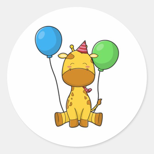 Sticker Rond Girafe à l'anniversaire avec ballons (Devant)