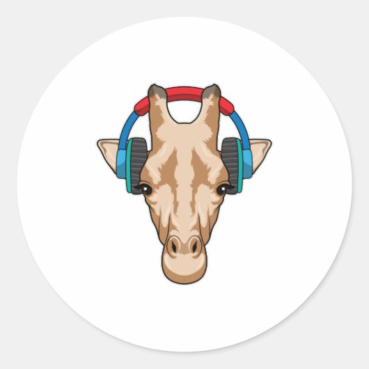Sticker Rond Girafe at Music with Headphone (Devant)