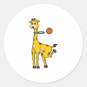 Sticker Rond Girafe au basket-ball avec cerceau de basket-ball