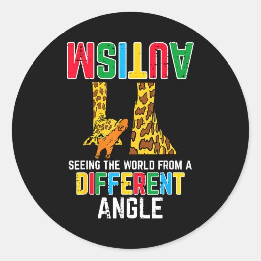 Sticker Rond Girafe Autisme Voir le Monde sous un Angle Différe (Devant)