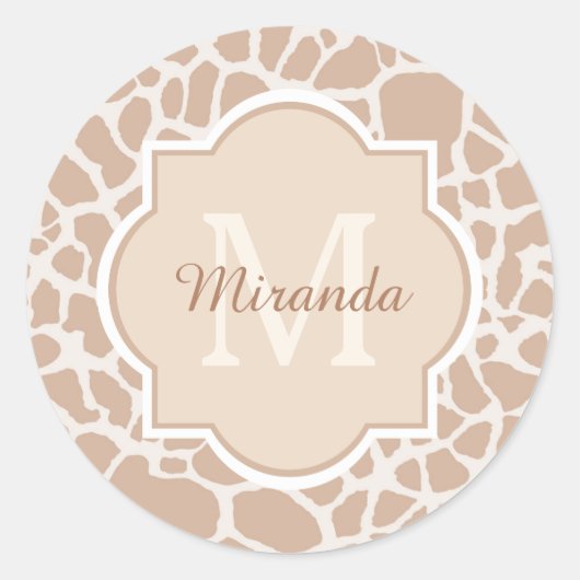 Sticker Rond Girafe Brown classique Imprimer Monogramme et nom (Devant)