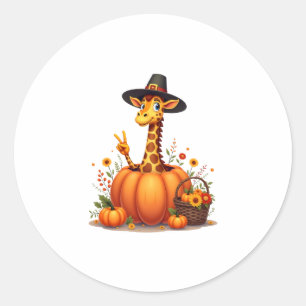 Sticker Rond Girafe de citrouille d'automne de remerciement pou