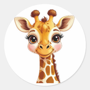 Sticker Rond Girafe de dessin animé mignonne souriante