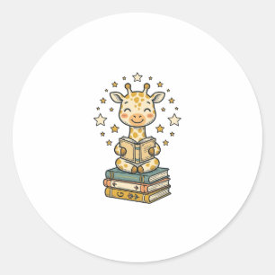 Sticker Rond Girafe de lecture mignonne chemise vintage d'amant