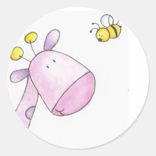 Sticker Rond girafe et abeille de timbre