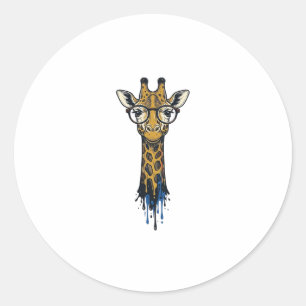 Sticker Rond Girafe Gravé Vintage Avec Design De Lunettes_1