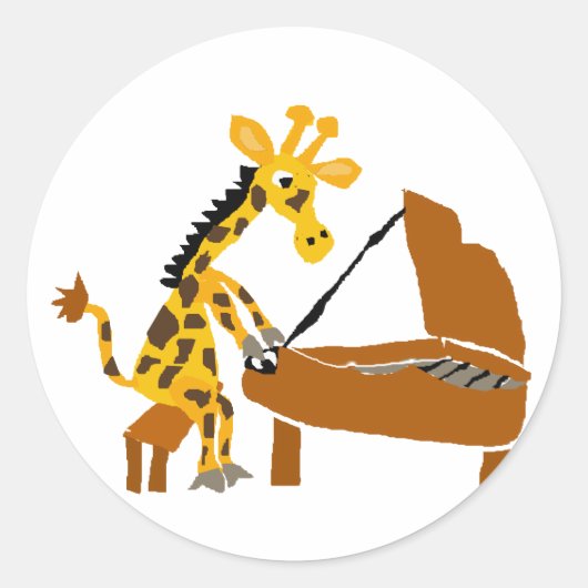 Sticker Rond Girafe idiote jouant le piano (Devant)