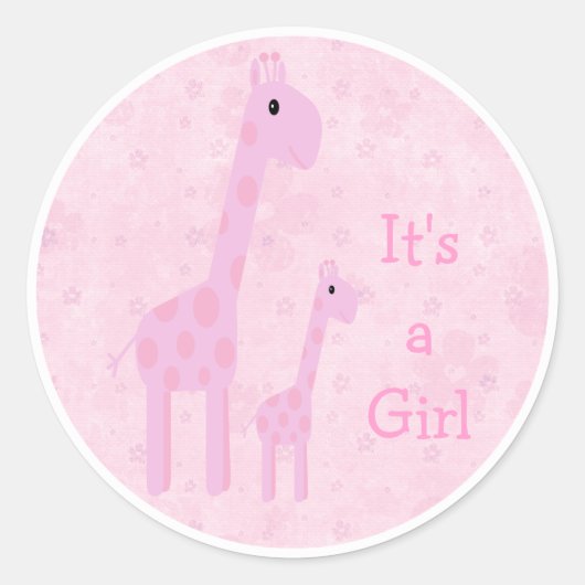 Sticker Rond Girafe Rose mignonne & Fleurs C'Est Une Fille Nouv (Devant)