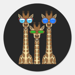 Sticker Rond Girafes souriantes portant des Sungles Amusants An