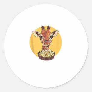 Sticker Rond Giraffe Avec Popcorn Cartoon Humour animal