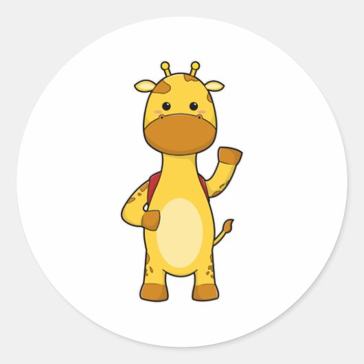 Sticker Rond Giraffe avec sac à dos (Devant)