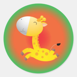 Sticker Rond Giraffe Cartoon mignonne