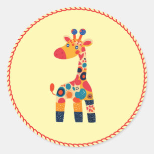 Sticker Rond Giraffe colorée pour enfants