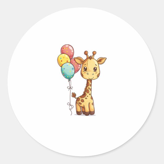 Sticker Rond Giraffe Cute Avec Ballons (Devant)