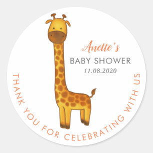 Sticker Rond Giraffe Cute minimaliste Baby shower Merci