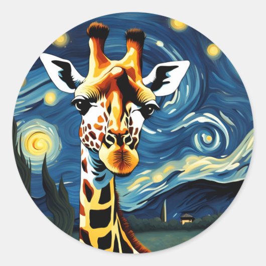 Sticker Rond Giraffe dans la nuit étoilée (Devant)