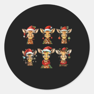Sticker Rond Giraffe de Noël Amateurs de girafe Noël Noël Ho