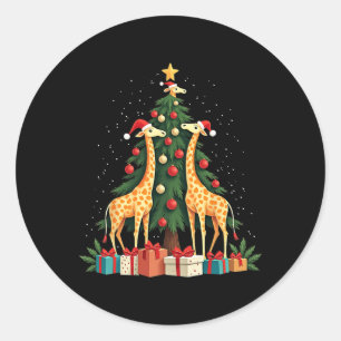 Sticker Rond Giraffe de Noël Amateurs de girafe Noël Noël Ho