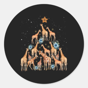 Sticker Rond Giraffe de Noël Amateurs de girafe Noël Noël Ho