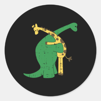 Sticker Rond Giraffe Dinosaur Hug Love Dino Animaux Safari Hall