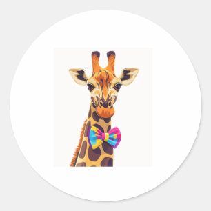 Sticker Rond Giraffe Drôle Avec Humour Animal Bowtie