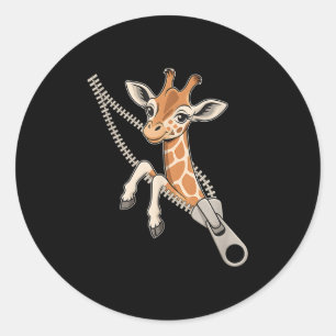 Sticker Rond Giraffe Émergente D'Un Zipper