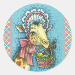 STICKER ROND GIRAFFE EN BONNET DE PÂQUES AU PRINTEMPS, BASSIN D