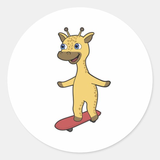 Sticker Rond Giraffe en patinage avec skateboard (Devant)