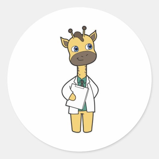 Sticker Rond Giraffe en tant que docteur avec Bloc-notes (Devant)